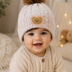 Woollen Baby Cap | 6 Months to 5 Years | Good Stretch | Snug Fit - Beige Bear 1
