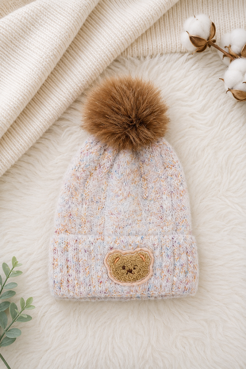 Woollen Baby Cap | 6 Months to 5 Years | Good Stretch | Snug Fit - Beige Bear 1