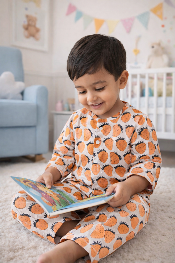 Yellow Berry - Kradyl Kroft 100% Cotton Lightweight Night Suit Set for New Born to 6 Years