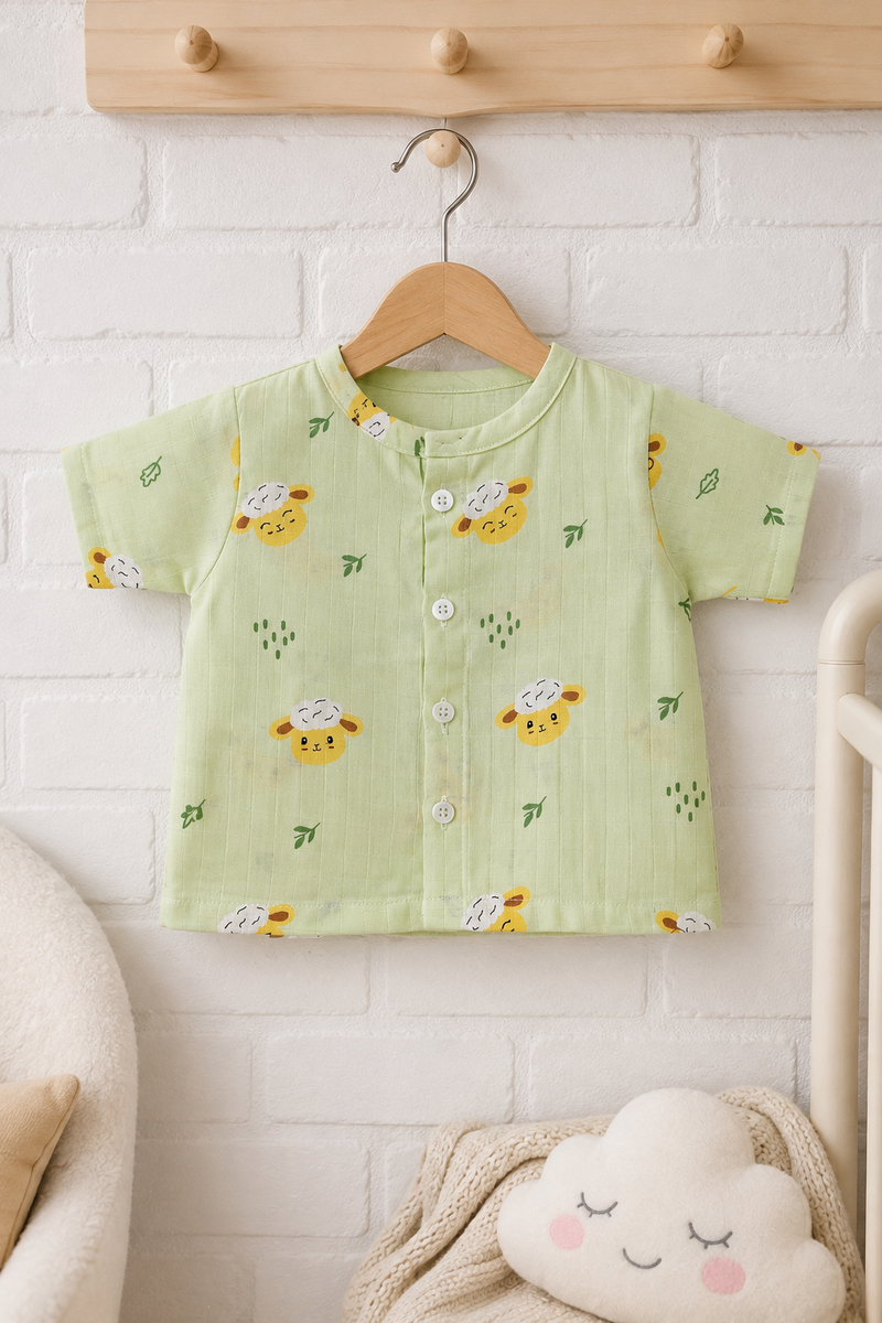 1 Pc Short Sleeve 90 GSM Checkered Muslin Jhabla Vest - Green Sheep