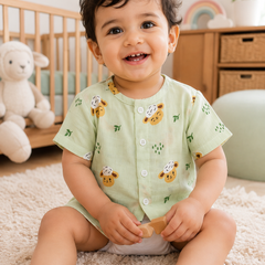 1 Pc Short Sleeve 90 GSM Checkered Muslin Jhabla Vest - Green Sheep