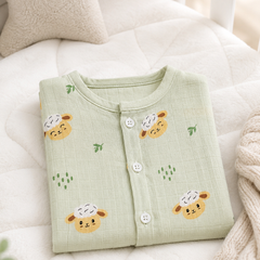 1 Pc Short Sleeve 90 GSM Checkered Muslin Jhabla Vest - Green Sheep