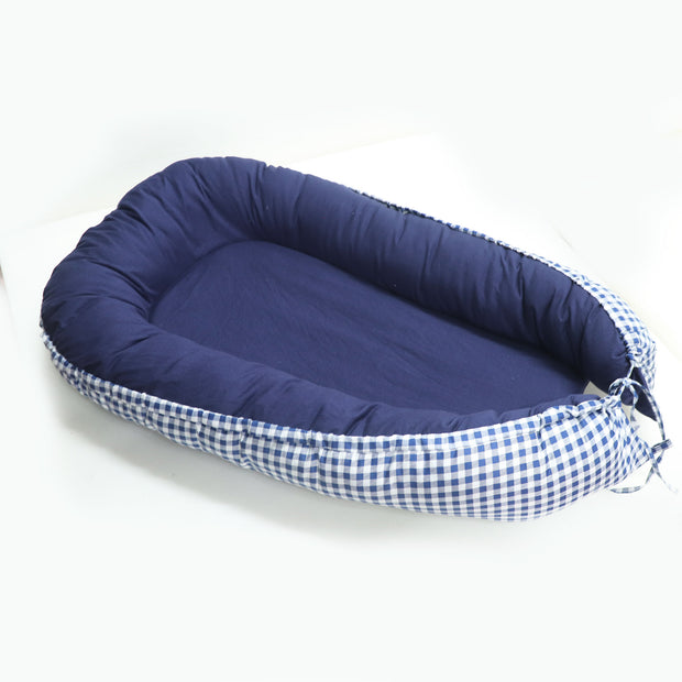 Bumper Baby Bed with Removable Covers - Blue Checker
