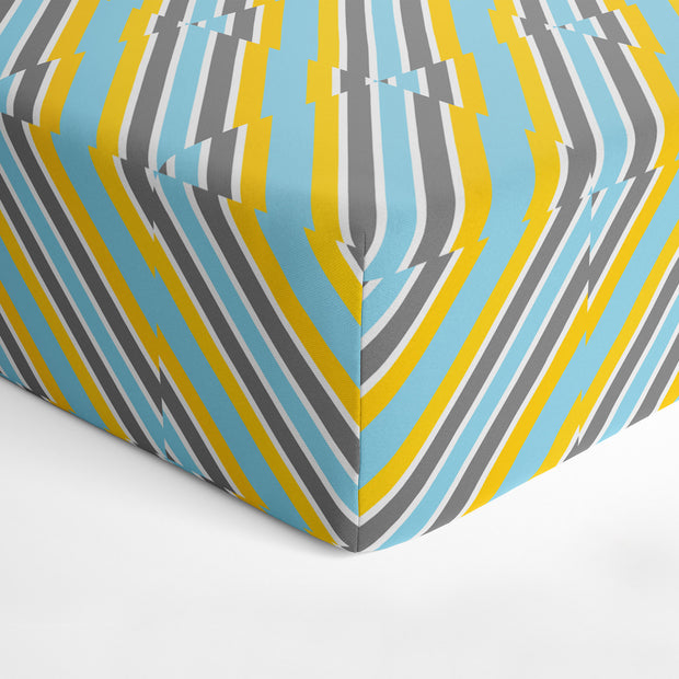 Yellow Blue Stripes Fitted Crib Sheet