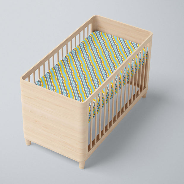 Yellow Blue Stripes Fitted Crib Sheet