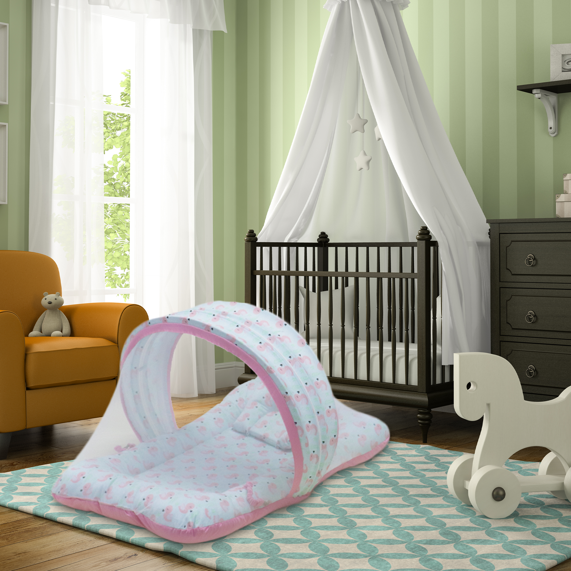 Little Flamingo -  Kradyl Kroft Bassinet Style Mosquito Net Bedding for Infants