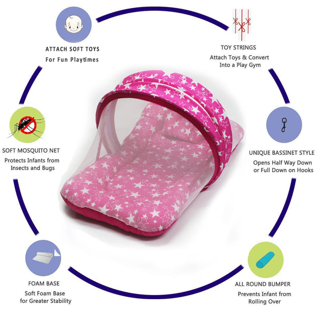 Pink Star -  Kradyl Kroft Bassinet Style Mosquito Net Bedding for Infants