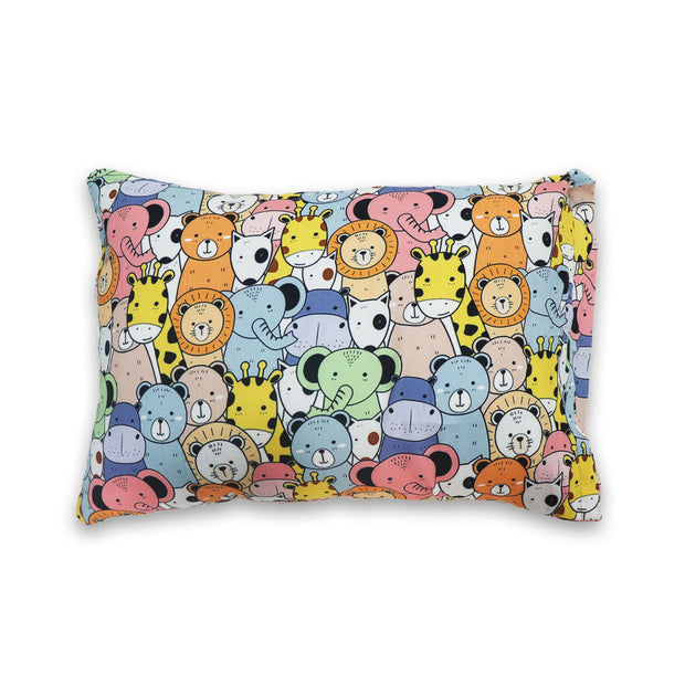 Happy Zoo - Toddler Pillow with 100% Cotton Removable cover - 20 X 15 Inches | Children Pillows