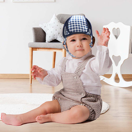 Blue Checks - Kradyl Kroft Baby Safety Helmet  With Kneepads