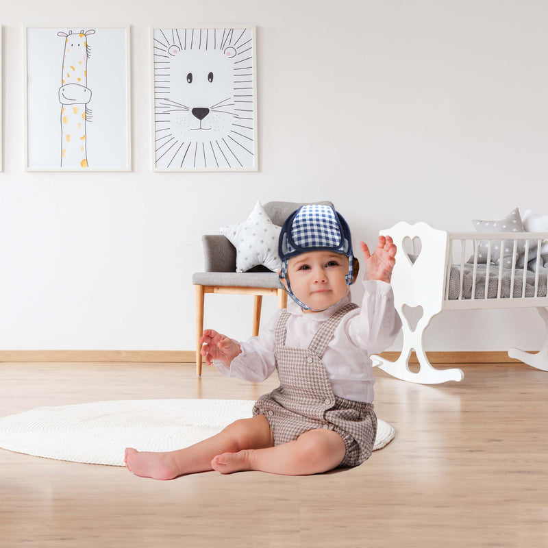Blue Checks - Kradyl Kroft Baby Safety Helmet  With Kneepads