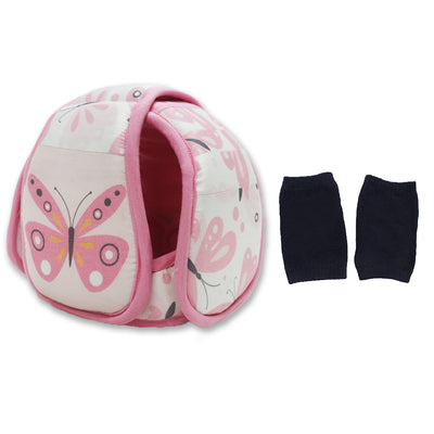 Pink Butterfly - Kradyl Kroft Baby Safety Helmet  With Kneepads