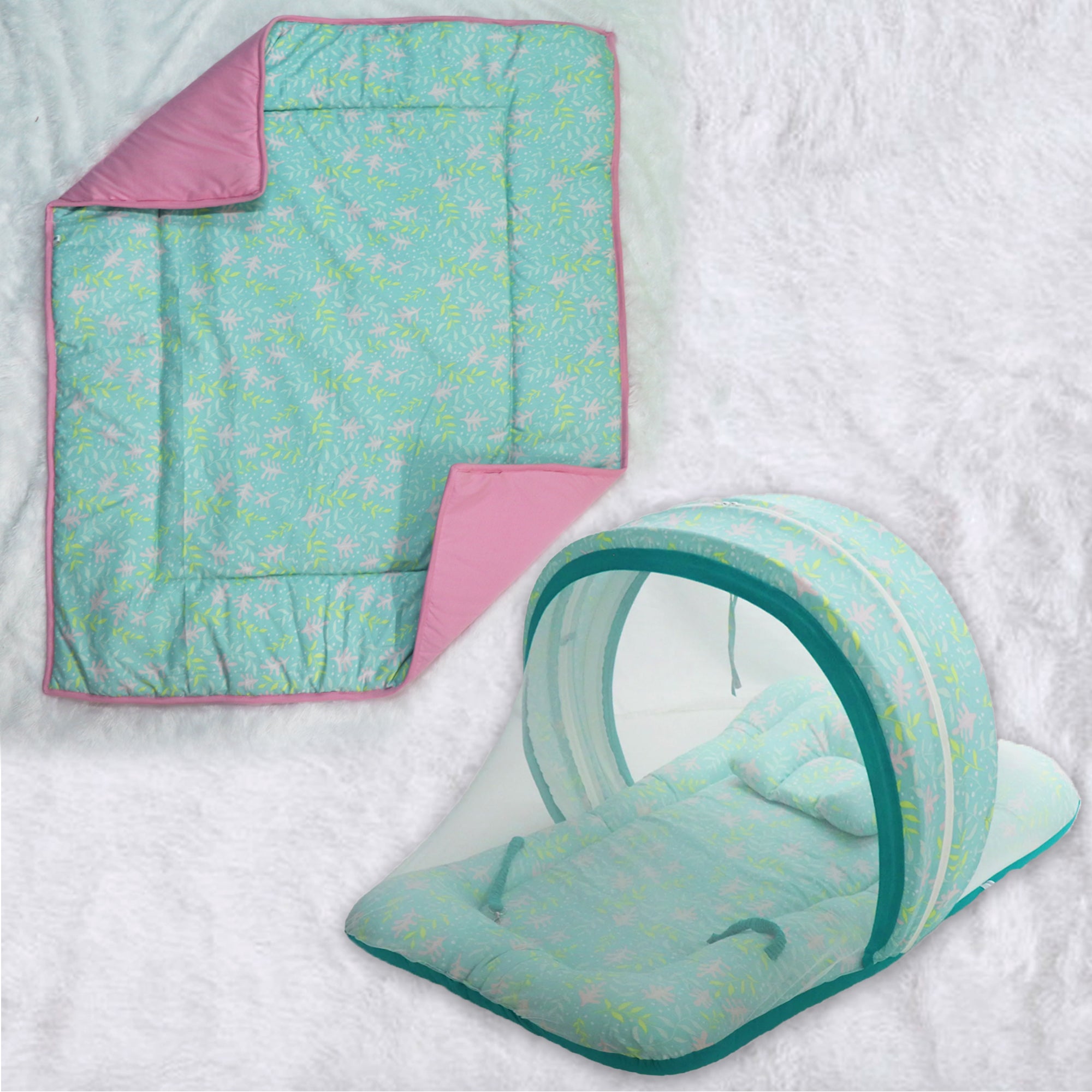 Minty Flora Mosquito Net and Quilt - Combo Set