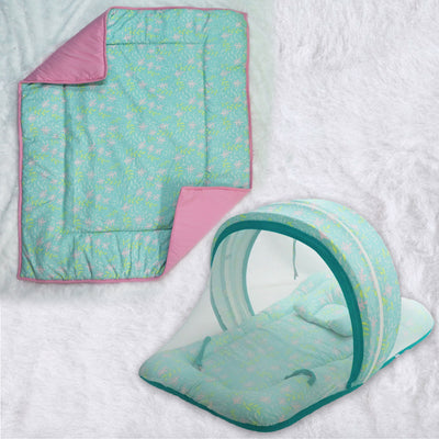 Minty Flora Mosquito Net and Quilt - Combo Set
