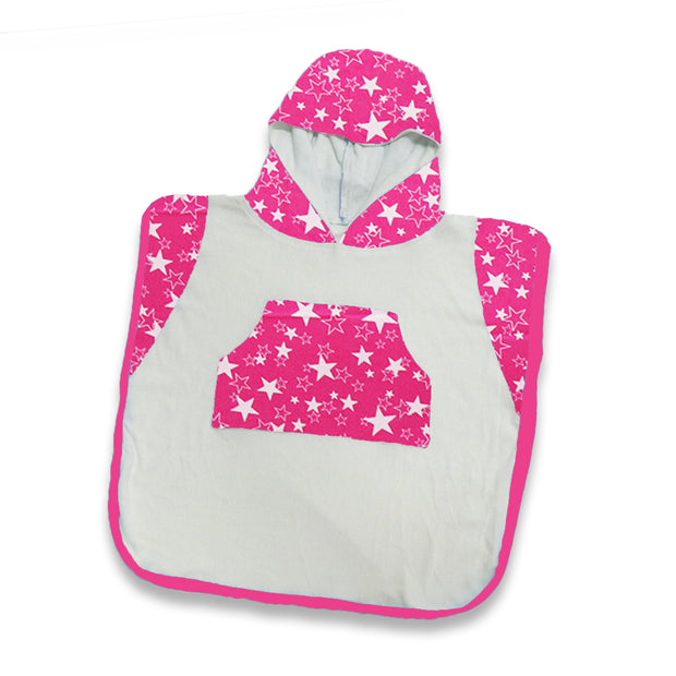 Hooded Poncho Towel - Pink Star